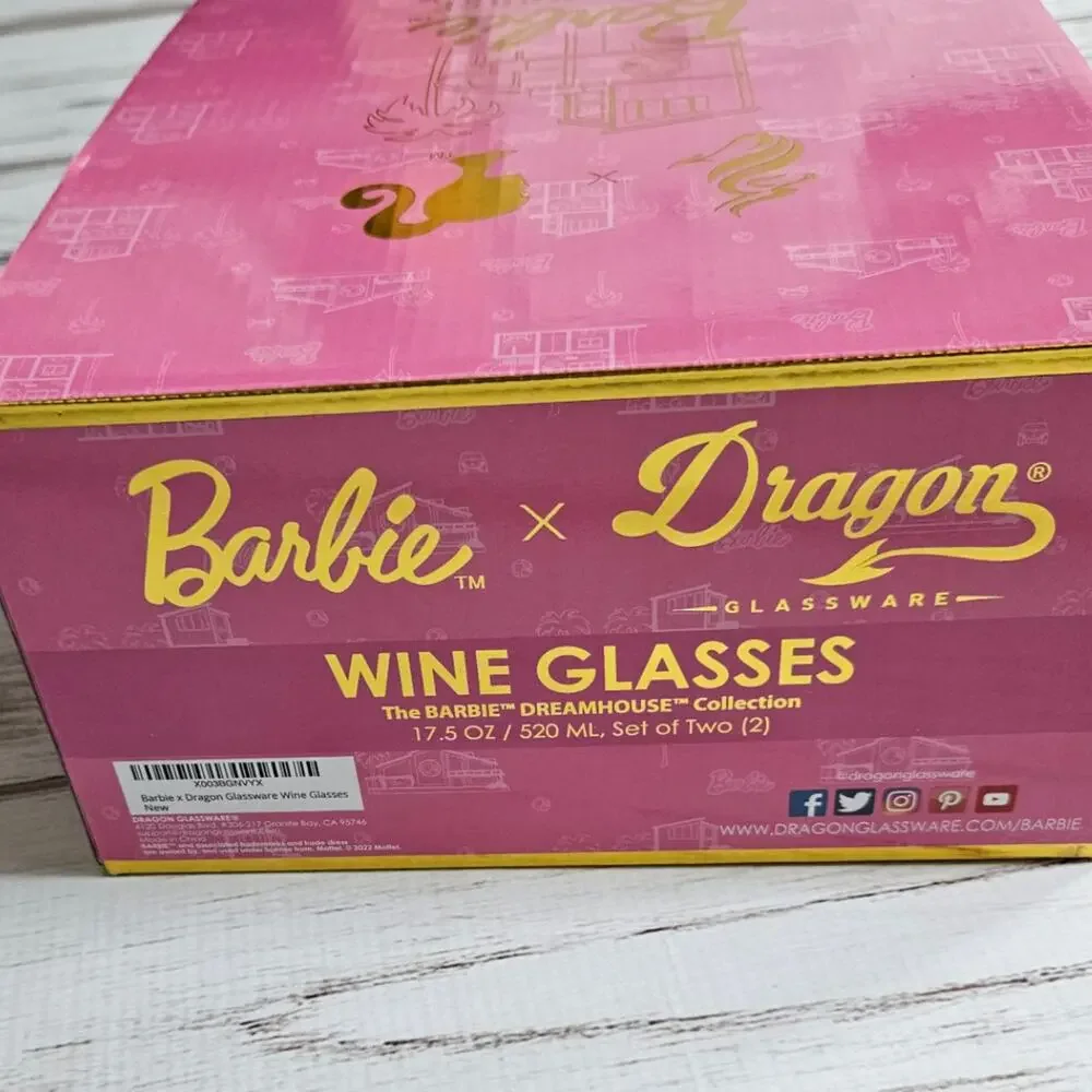 Dragon Glassware x Barbie Wine Glasses, Dreamhouse Collection New